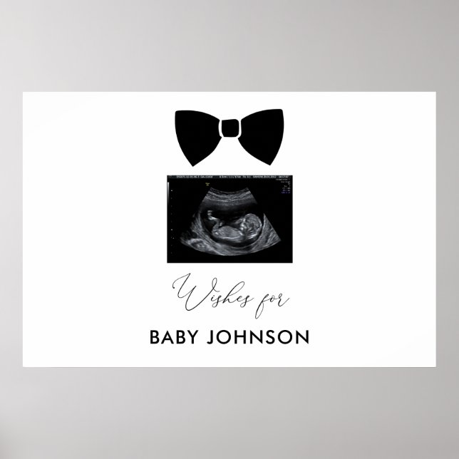 Black Bow Boy Baby Shower Guest Book Sign (Front)