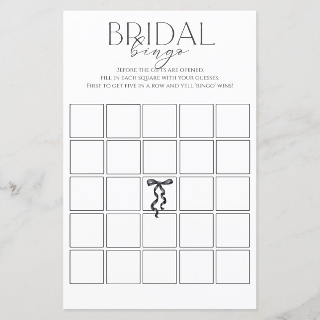 Black Bow Bridal Shower Bingo Game (Front)