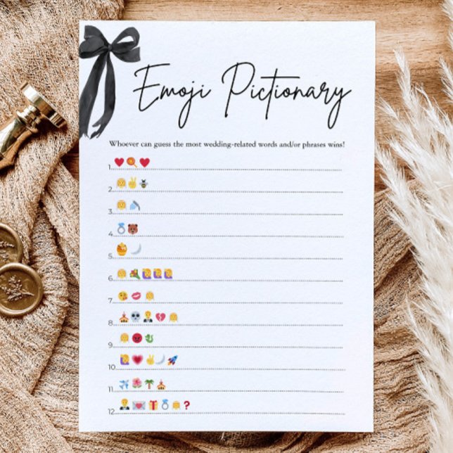 Black Bow Bridal Shower Emoji Pictionary Game Invitation (Black Bow Bridal Shower Emoji Pictionary Game)