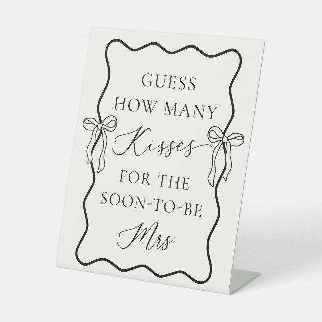 Black Bow Bridal Shower Guess How Many Kisses Pedestal Sign (Front)