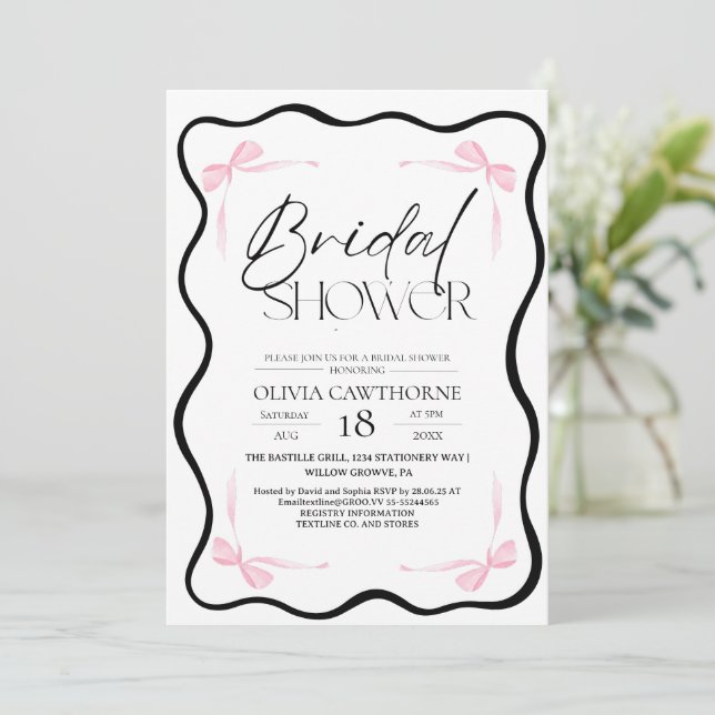 Black Bow  Bridal Shower Invitation (Standing Front)