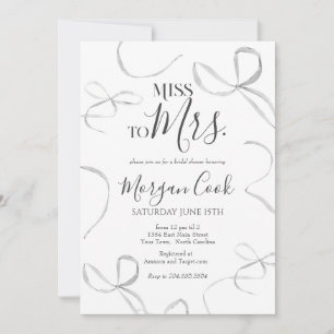Black bow Bridal Shower Invitation, miss to mrs Invitation