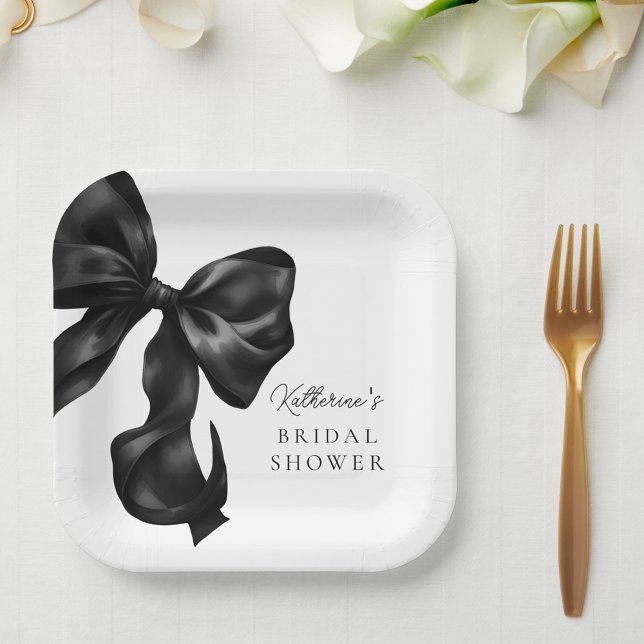 Black Bow Bridal Shower Paper Plate (Creator Uploaded)
