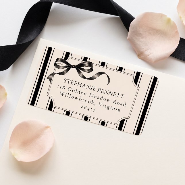 Black Bow Bridal Shower Return Address Label (Creator Uploaded)