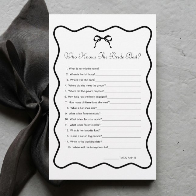 Black Bow Bridal Shower Who Knows Bride Game (Creator Uploaded)