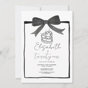 Black Bow Cake Ribbon 21st Birthday Invitation