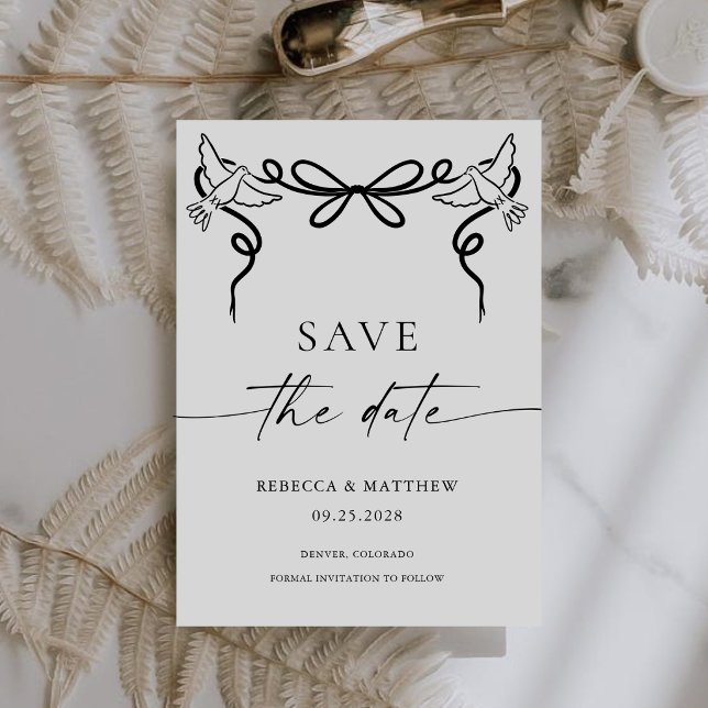 Black Bow Calligraphy Black and White Wedding Save The Date (Creator Uploaded)