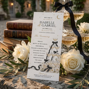 Black Bow Champagne Tower Wedding Program Menu