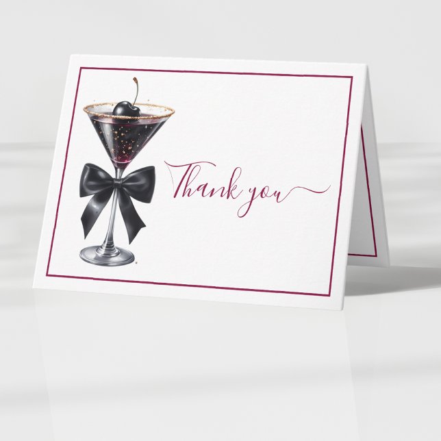 Black Bow Cherry Cocktail Martini Thank You Card (Creator Uploaded)