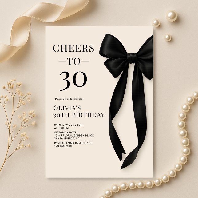 Black Bow Coquette 30th Birthday Invitation (Creator Uploaded)