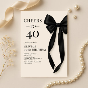 Black Bow Coquette 40th Birthday Invitation