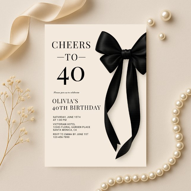 Black Bow Coquette 40th Birthday Invitation (Creator Uploaded)