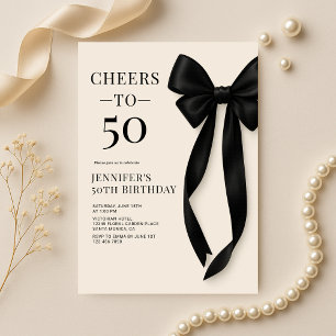 Black Bow Coquette 50th Birthday Invitation