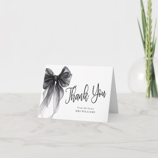Black Bow Coquette Bridal Shower  Thank You Card (Front)