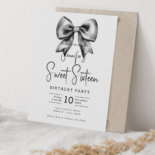 Black Bow Coquette Cute Script Sweet 16 Invitation