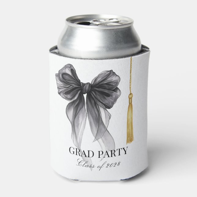 Black Bow Coquette Grad Party Class of 2026 Can Cooler (Can Front)