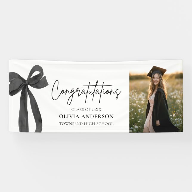 Black Bow Coquette Graduation Congratulation Banner (Horizontal)