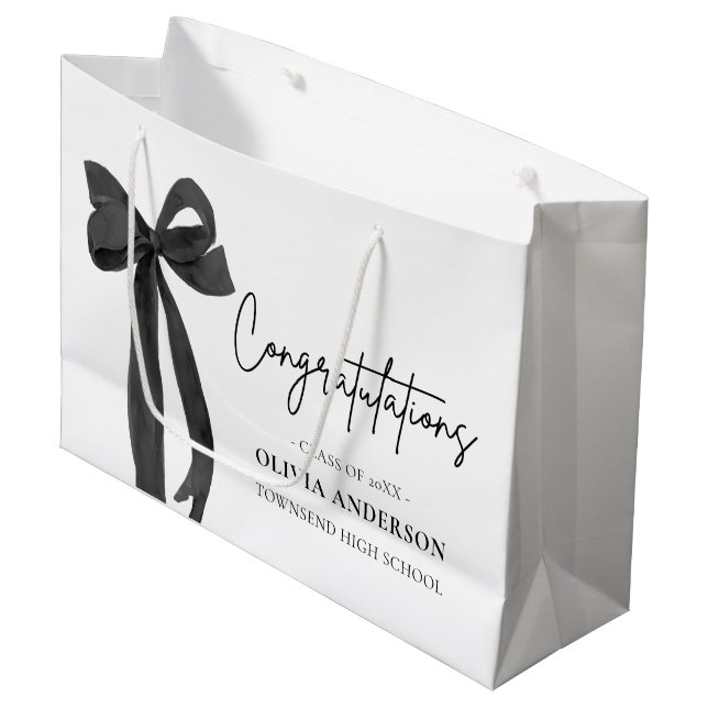 Black Bow Coquette Graduation Congratulation Large Gift Bag (Front Angled)