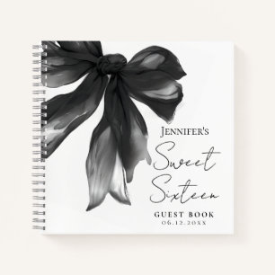 Black Bow Coquette Script Sweet 16 Guest Book