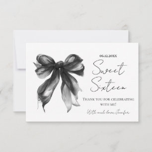 Black Bow Coquette Script Sweet 16 Thank You  Card