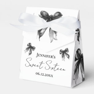 Black Bow Coquette Script Sweet 16 Thank You Favour Box