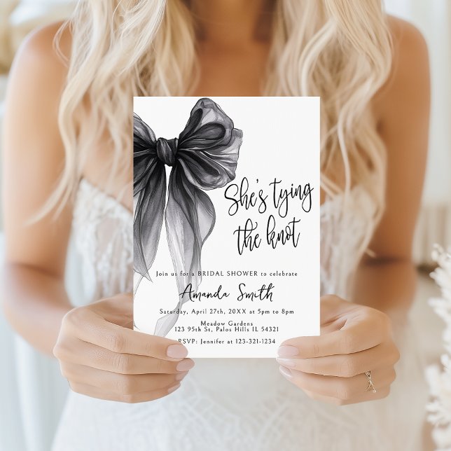 Black Bow Coquette Shes Tying Knot Bridal Shower Invitation (Creator Uploaded)