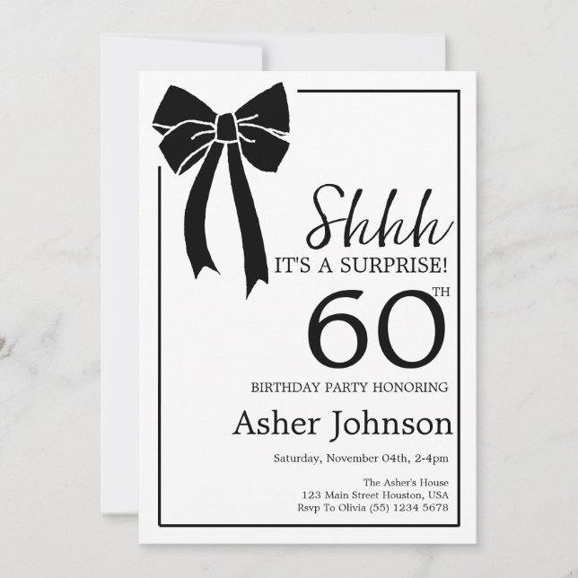 Black Bow Coquette Surprise 60th Birthday Party  Invitation (Front)