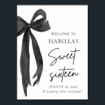 Black Bow Coquette Sweet 16 Birthday Welcome Poster<br><div class="desc">Welcome your guests in style with this Black Bow Coquette Sweet 16 Birthday Welcome Poster! 🎀✨ Featuring an elegant black bow and chic coquette-inspired design, this sign adds a sophisticated yet playful touch to your celebration. Perfect for setting the tone for an unforgettable Sweet 16 party! 💕 Personalise it with...</div>