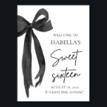 Black Bow Coquette Sweet 16 Birthday Welcome Poster<br><div class="desc">Welcome your guests in style with this Black Bow Coquette Sweet 16 Birthday Welcome Poster! 🎀✨ Featuring an elegant black bow and chic coquette-inspired design, this sign adds a sophisticated yet playful touch to your celebration. Perfect for setting the tone for an unforgettable Sweet 16 party! 💕 Personalise it with...</div>