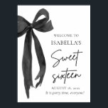 Black Bow Coquette Sweet 16 Birthday Welcome Poster<br><div class="desc">Welcome your guests in style with this Black Bow Coquette Sweet 16 Birthday Welcome Poster! 🎀✨ Featuring an elegant black bow and chic coquette-inspired design, this sign adds a sophisticated yet playful touch to your celebration. Perfect for setting the tone for an unforgettable Sweet 16 party! 💕 Personalise it with...</div>