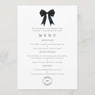 Black Bow Corporate Logo Christmas Party Menu Card