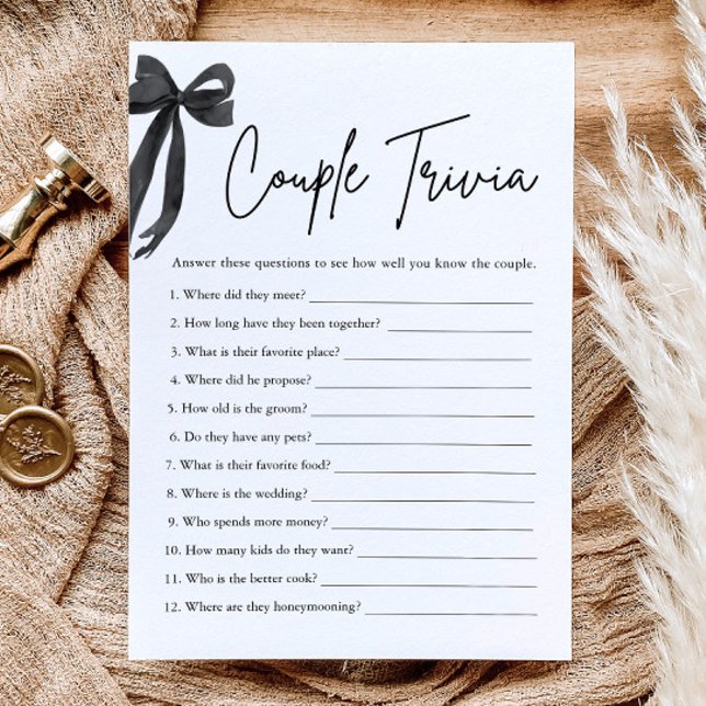 Black Bow Couple Trivia Bridal Shower Game  Invitation (Black Bow Couple Trivia Bridal Shower Game)