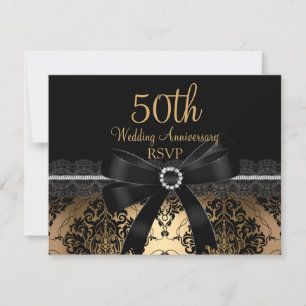 Black Bow & Damask Gold 50th Anniversary RSVP
