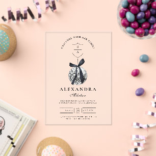 Black Bow Disco Ball Graduation Party  Acrylic Invitations
