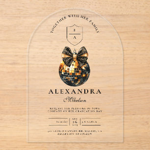 Black Bow Disco Ball Graduation Party  Acrylic Invitations