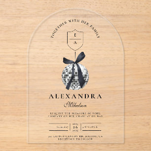 Black Bow Disco Ball Graduation Party  Acrylic Invitations