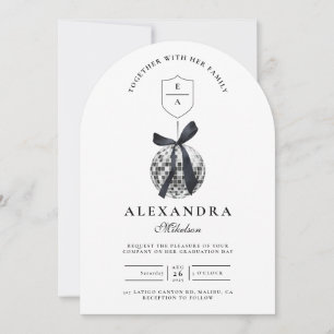 Black Bow Disco Ball Graduation Party  Invitation
