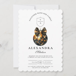 Black Bow Disco Ball Graduation Party Invitation