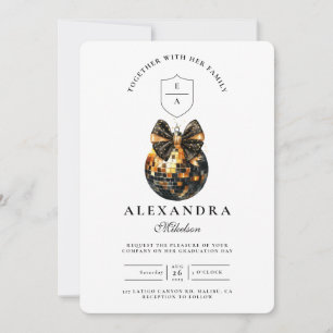 Black Bow Disco Ball Graduation Party  Invitation