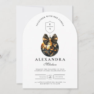 Black Bow Disco Ball Graduation Party  Invitation
