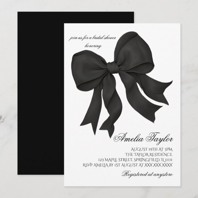 Black Bow Elegant Bridal Shower Invitation (Front/Back)