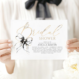 Black Bow Elegant Romantic Modern Bridal Shower Invitation
