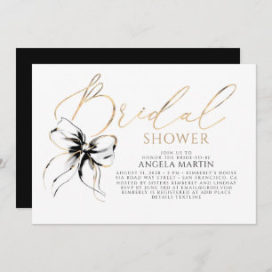 Black Bow Elegant Romantic Modern Bridal Shower Invitation