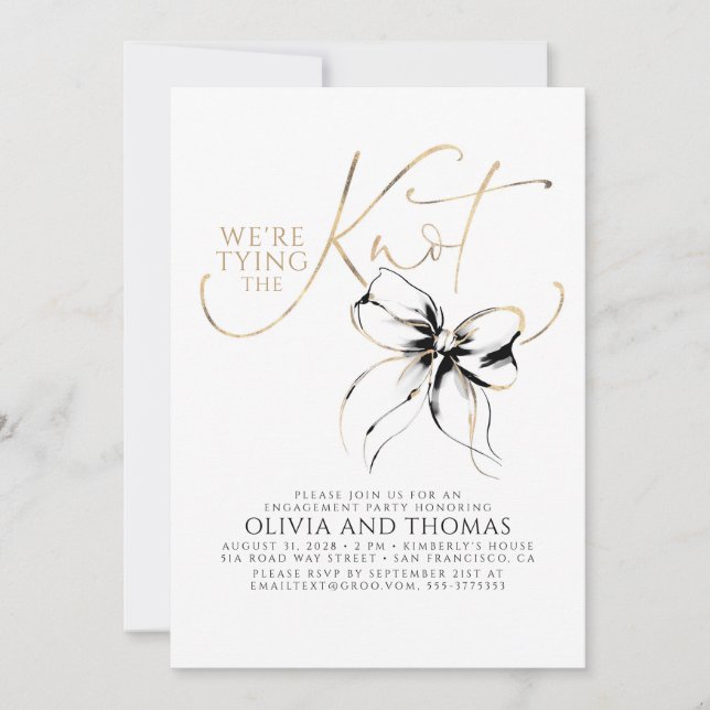 Black Bow Elegant Whimsical Engagement Party Invitation (Front)