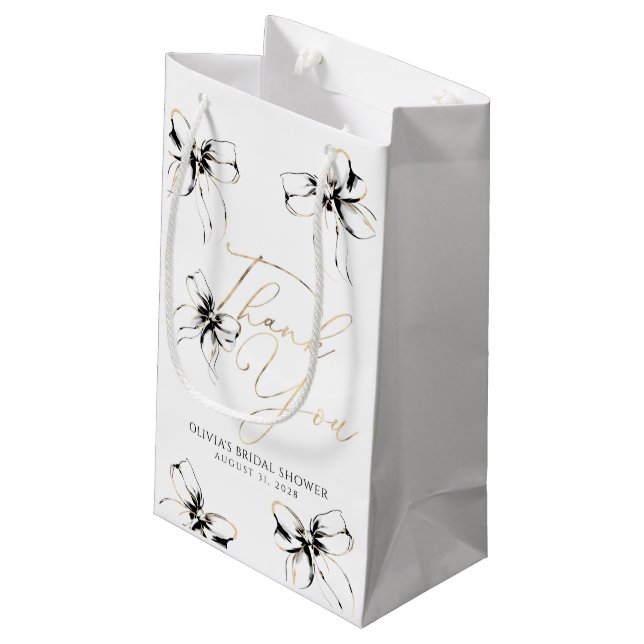 Black Bow Elegant Whimsical Thank You Small Gift Bag (Back Angled)