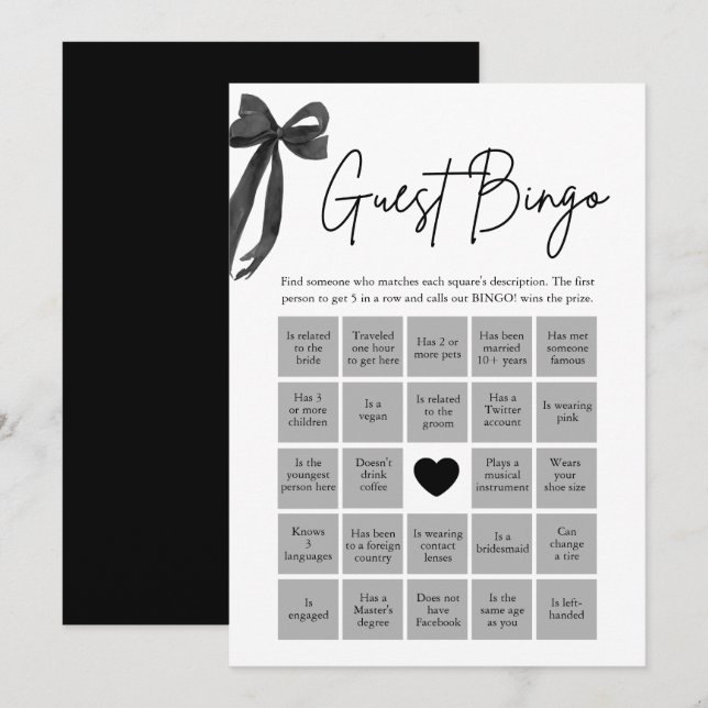 Black Bow Find the Guest Bingo Bridal Shower Game Invitation (Front/Back)