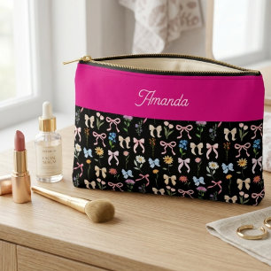 Black Bow Floral Elegant Grace Trendy Accessory Pouch