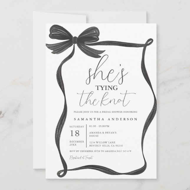 Black Bow frame Bridal Shower Invite (Front)