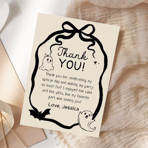 Black bow Ghost Halloween Thank you card