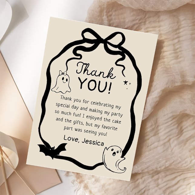 Black bow Ghost Halloween Thank you card (Creator Uploaded)